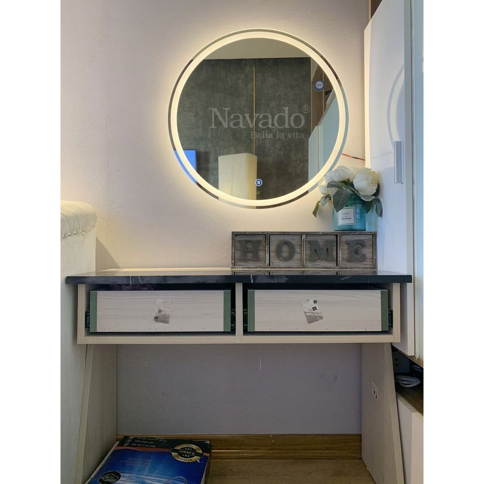 Cermin LED aesthetic Touchscreen (Layar sentuh) cermin bentuk bulat cermin bulat gantung tempel dind