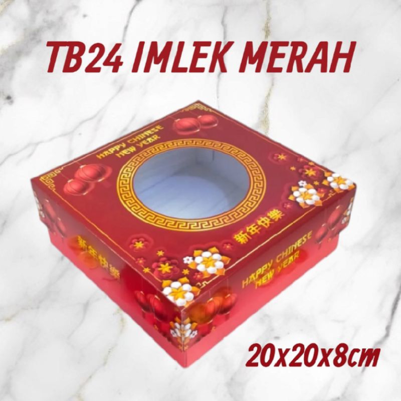 

tb24 imlek merah - box kardus kotak kemasan makanan hampers merah jendela ukuran 20X20X8cm