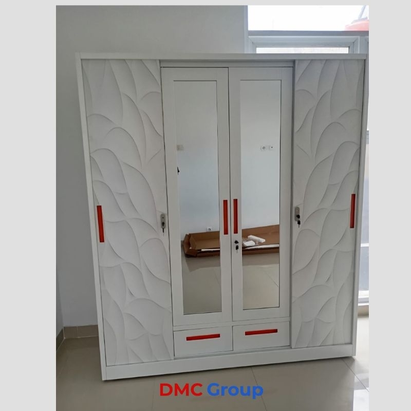 lemari baju 4 pintu plat besi lemari pakaian besar kaca lemari murah 4 pintu