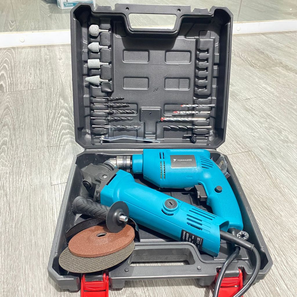 JLD PAKET LENGKAP BOR DAN GERINDA TANGAN 4IN DAN MATA BOR LENGKAP TEMPAT SKRUP TEMBOK MATA POTONG MA