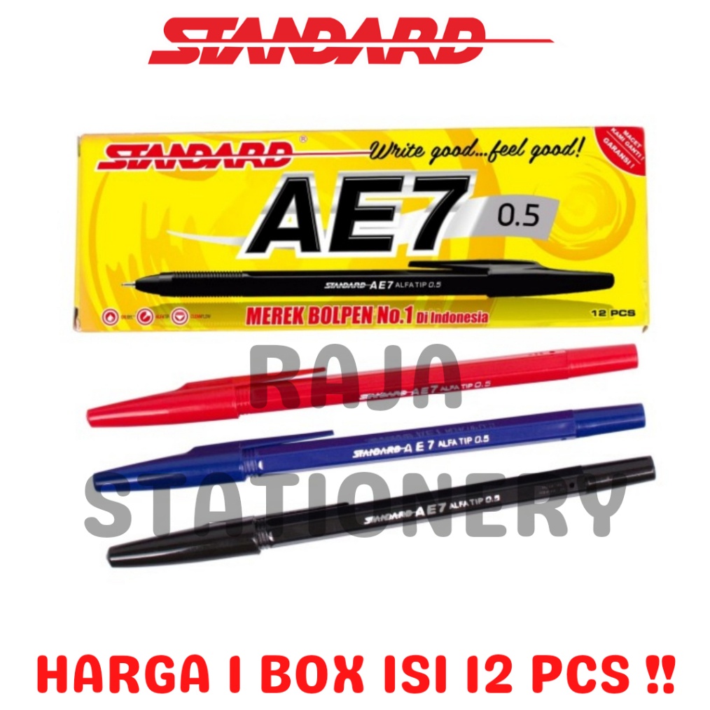 

Potongan 2 STANDARD BALL PEN AE7 BLACK BLUE RED 5 BOLPEN PENA PEN STANDARD AE7 HITAM BIRU MERAH 5 12PCS