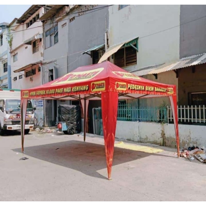 tenda lipat ukuran 3x4,5 besi hitam ketbalan besi 0,8mm atap custom perinting bahan 410 GSM sangat b