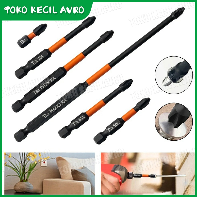 Kepala Mata Obeng Magnetic Screwdriver Bit 25-150mm Set 6PCS/Mata bor obeng set 6pcs magnet magnetic