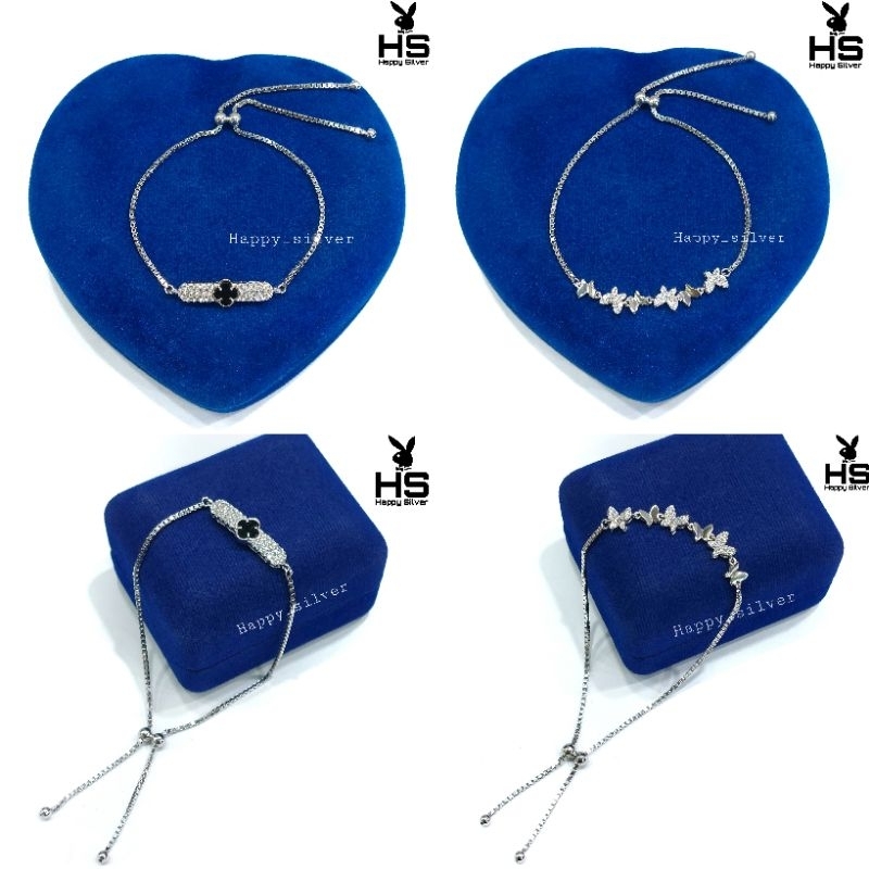 Gelang Perak Asli Silver 925 Lapis Emas Putih Model Gelang Serut Permata Full - Gelang Anti Karat -