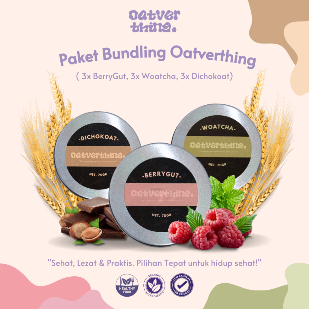 

Paket Bundling Granola Oatmeal 3pcs BerryGut Woatcha Dichokoat Sereal Sarapan Sehat Kemasan Jar 70g