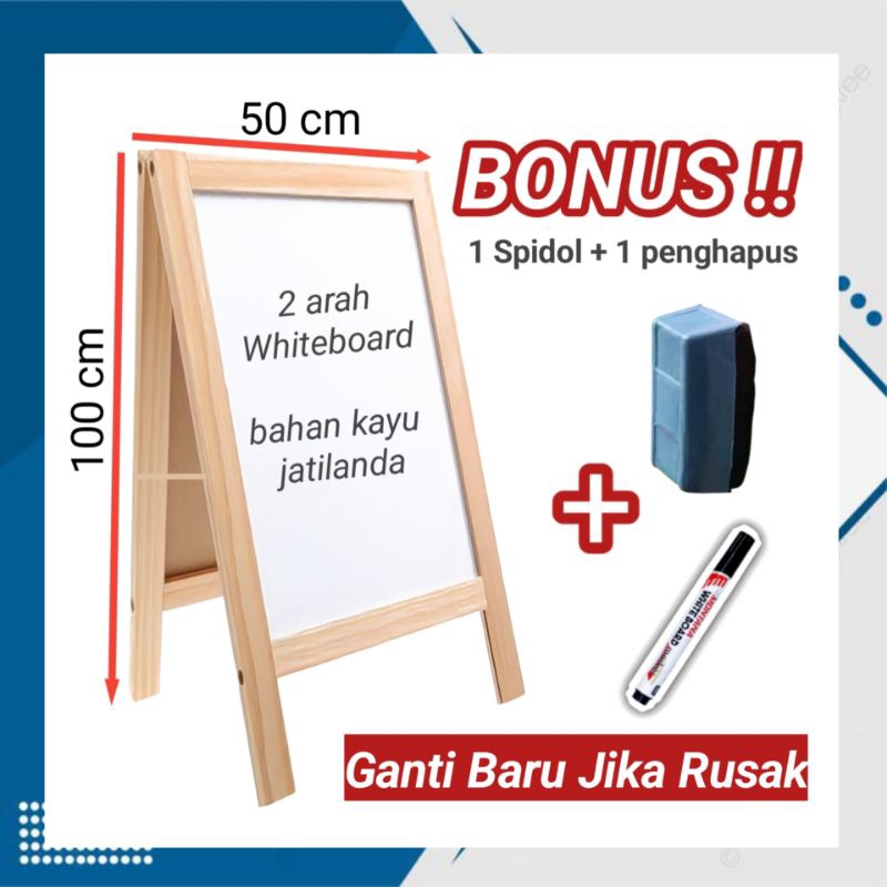 

PAPAN TULIS WHITEBOARD 2 ARAH 50X100CM (Bonus Spidol + Penghapus)