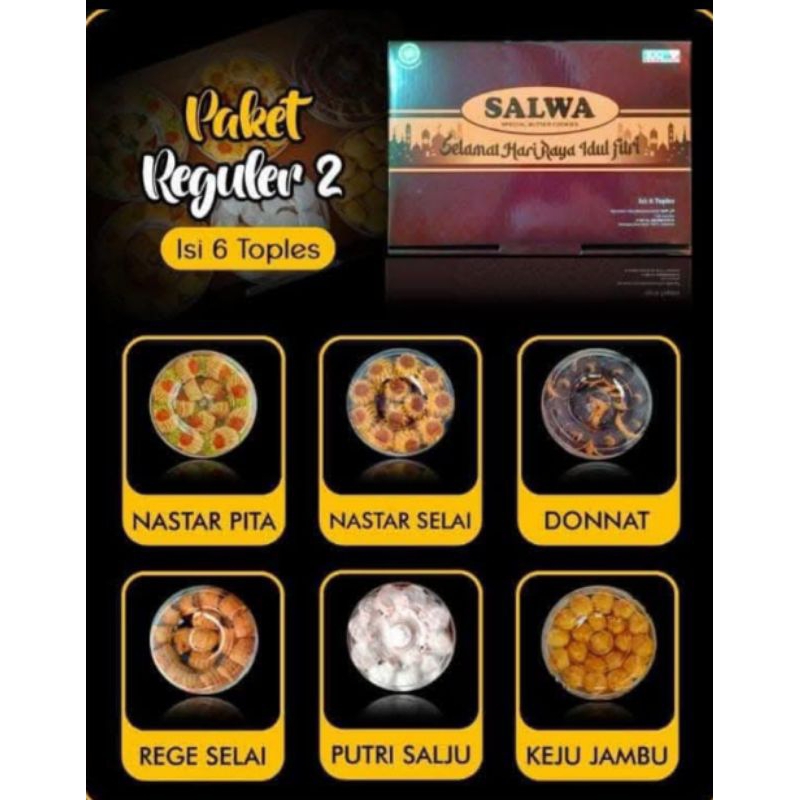

Kue Kering Hampers Lebaran Paket Reguler 2 Ori Salwa Isi 6 Toples Berat 250g