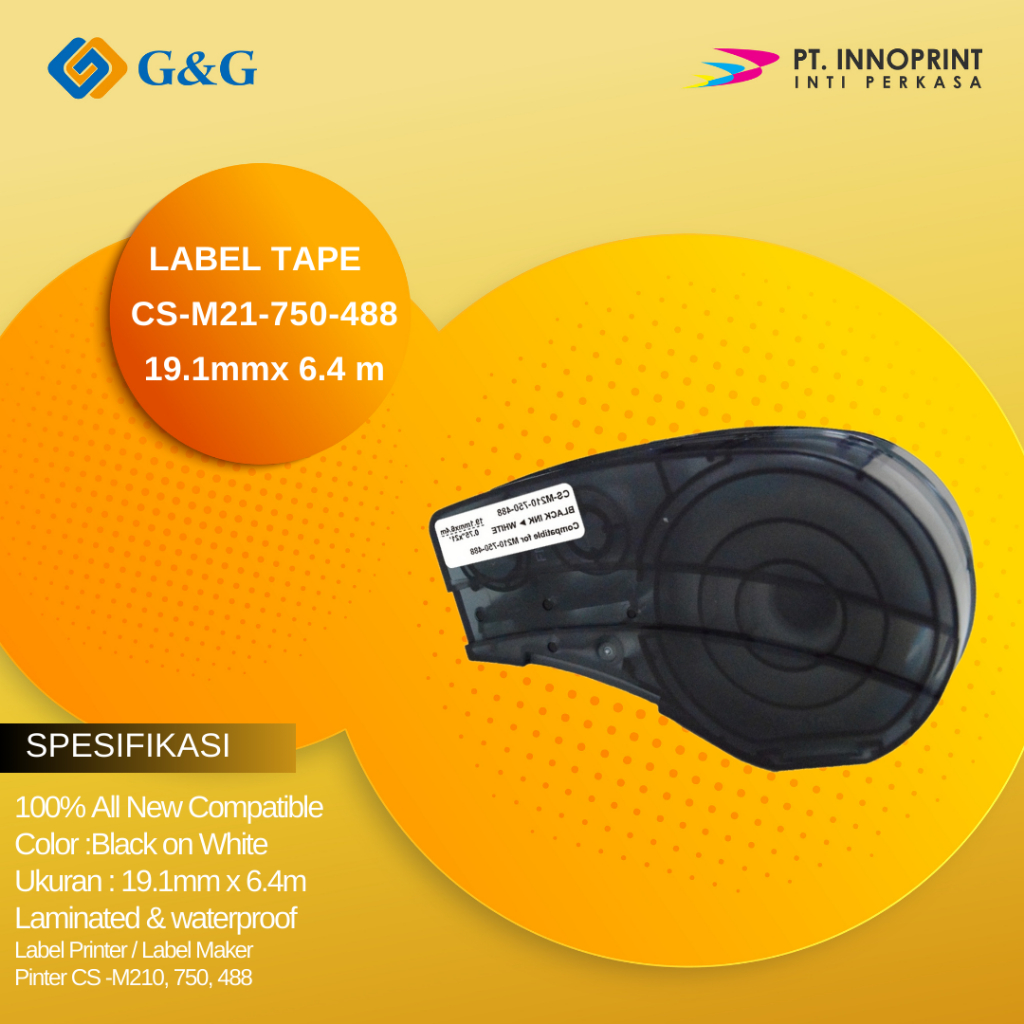 

G&G | Label Brady M21-750-488 Black on white 19,1 MM x 6,4 M