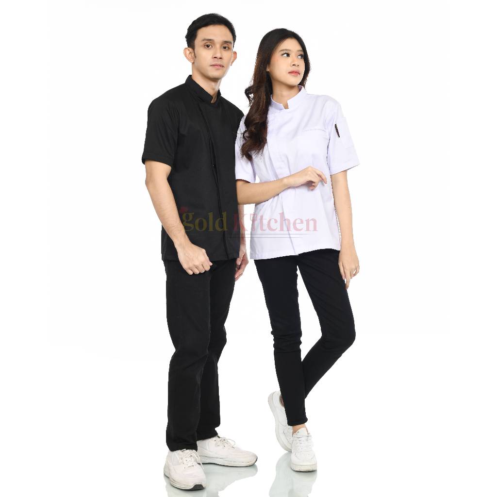 Baju Chef Baju Koki Chef Jacket Pria Wanita Lengan Pendek Model Korean Series-B Gold Kitchen Bali
