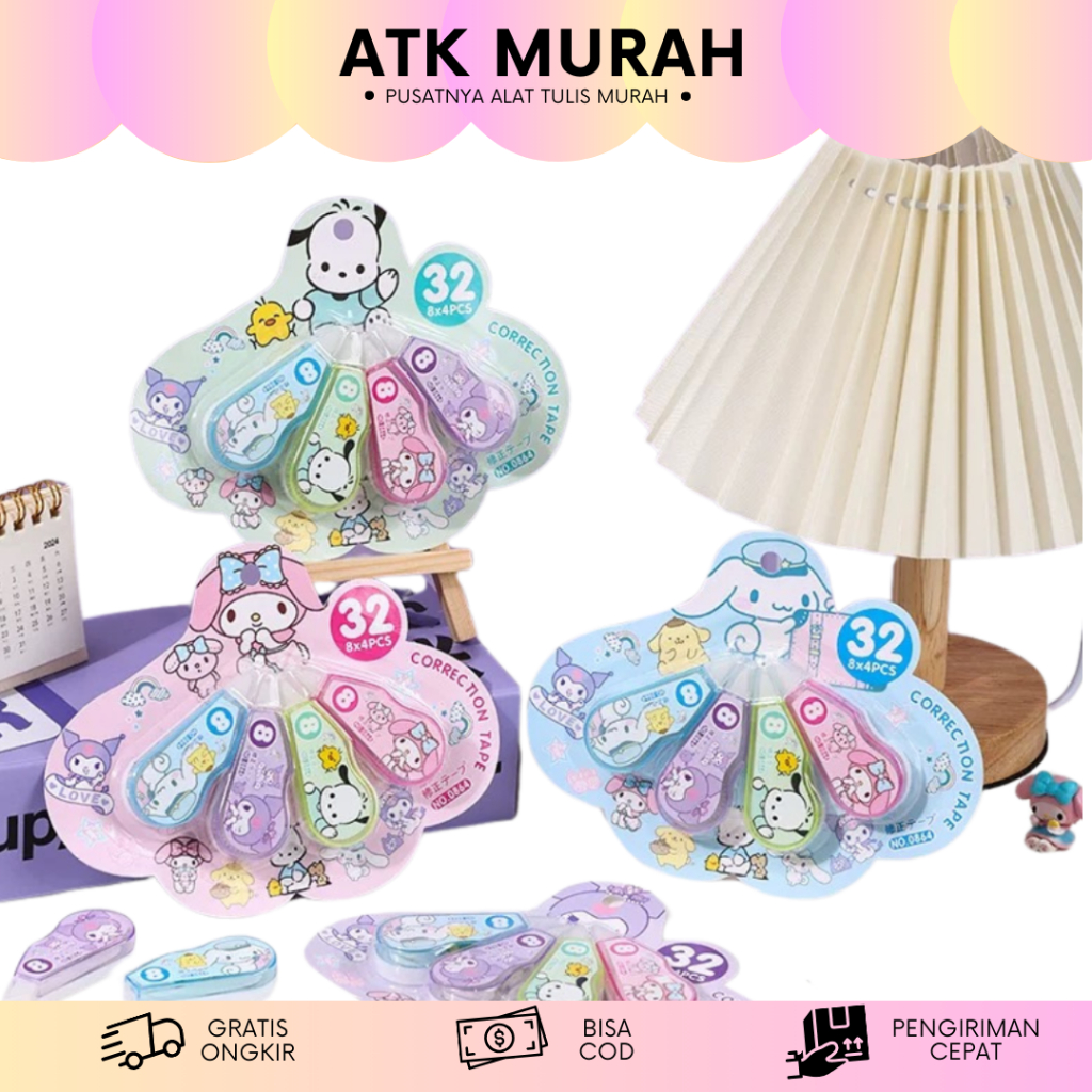 

CORRECTION TAPE SANRIO 1 SET ISI 4 PENGHAPUS PULPEN ALAT TULIS SEKOLAH LUCU MURAH TERJANGKAU
