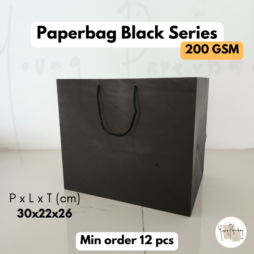 

[200 GSM] Paper Bag/Tas Kertas Paperbag HITAM/Black Series Polos Uk. 30x22x26 Kraft (1 pcs)