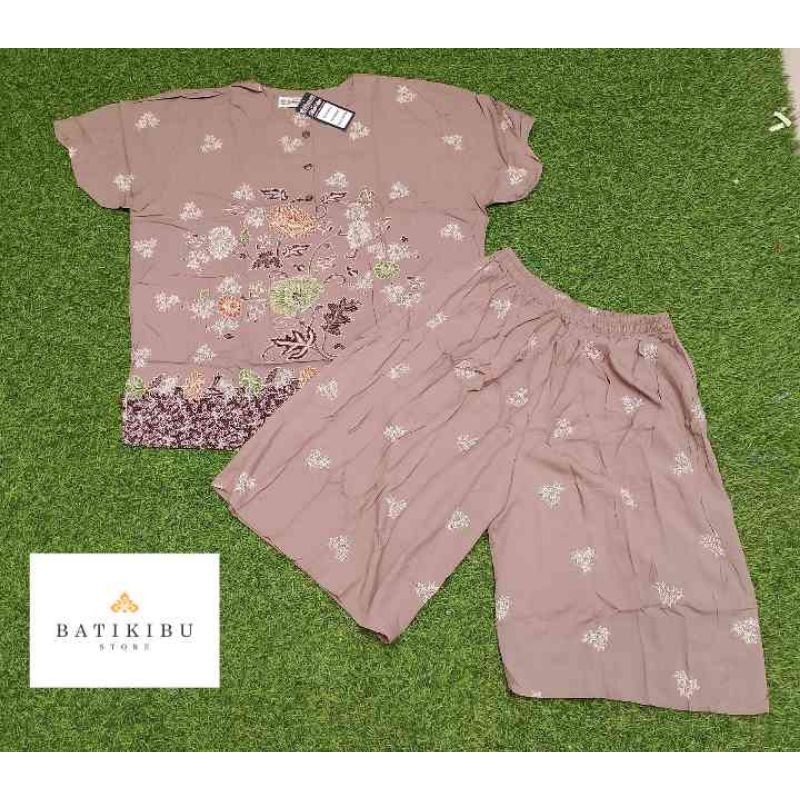 Setelan Kulot Celana Pendek Lengan Pendek Batik Unggul Jaya Cap Sekar Mekar Extra Jumbo [ XL ]