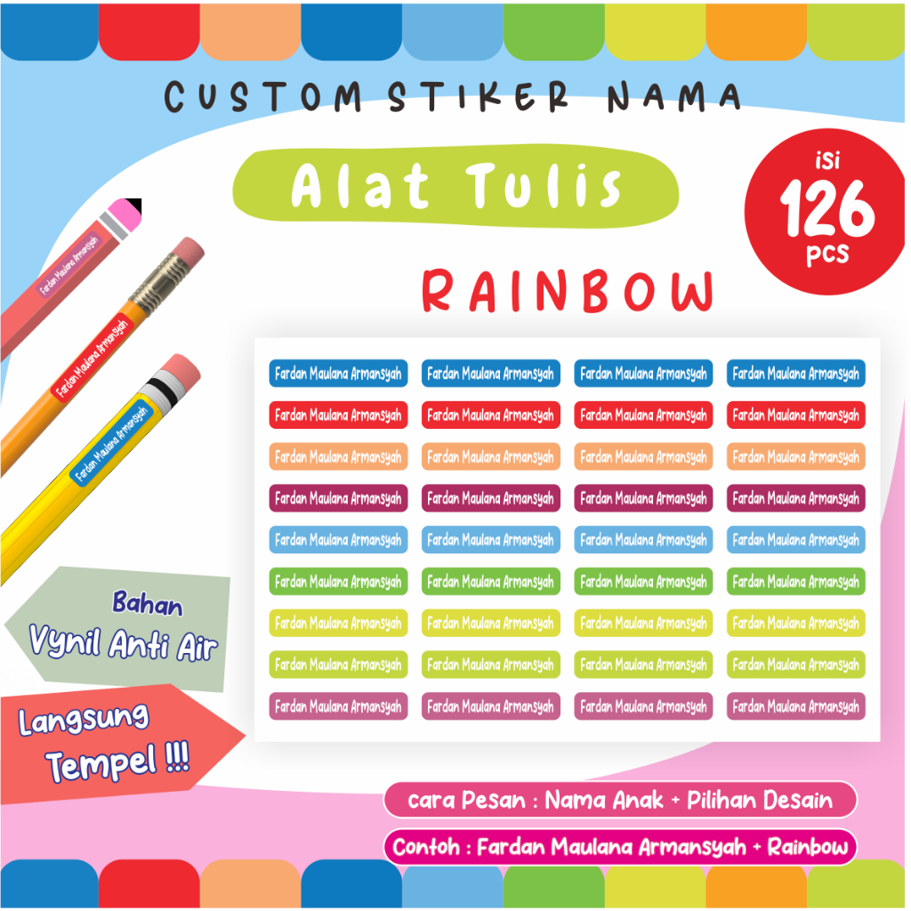 

[ Isi 126Pcs ] Label Stiker Alat Sekolah Waterproof