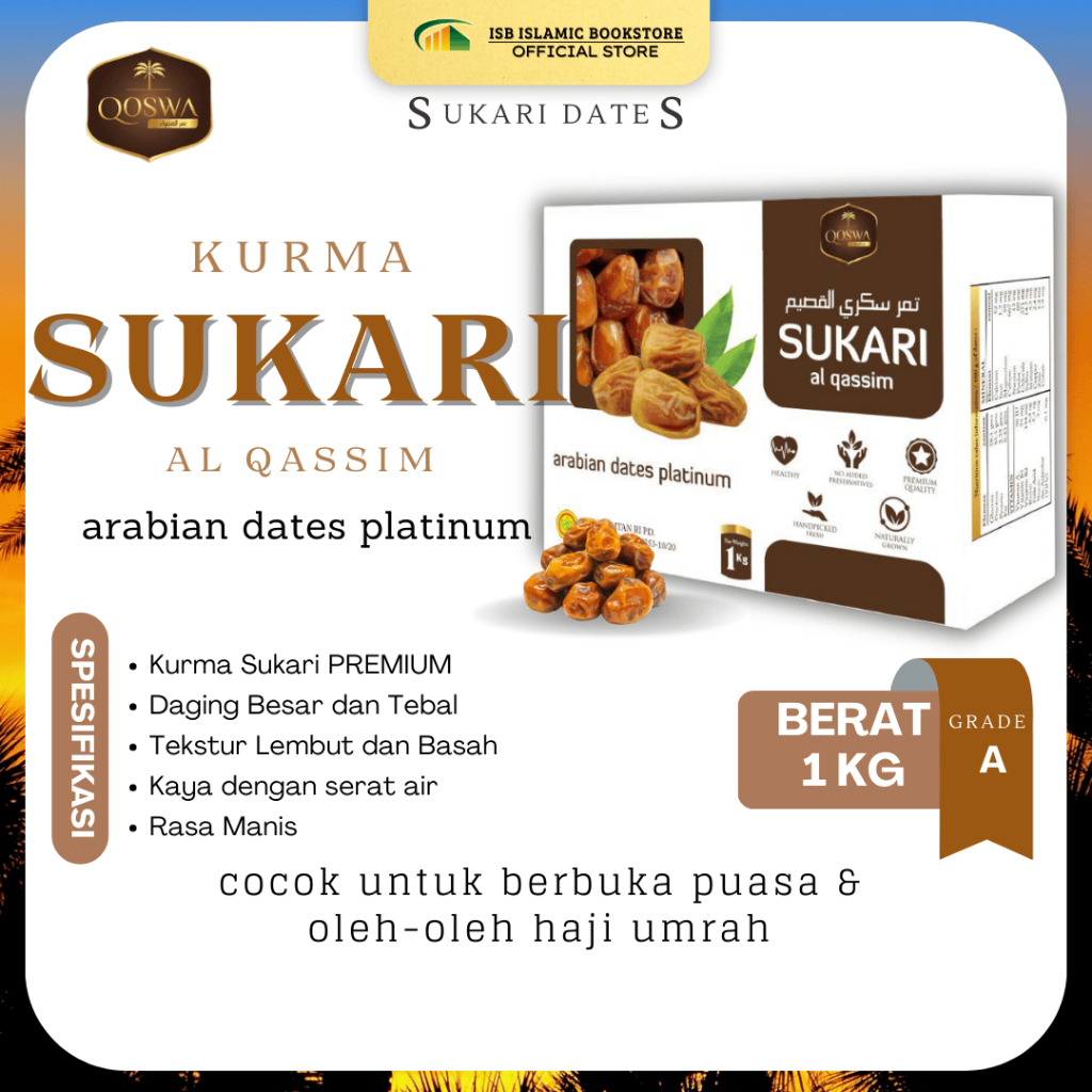 

Qoswa Kurma Sukari Al Qassim Arabian Dates Platinum Berat 1Kg