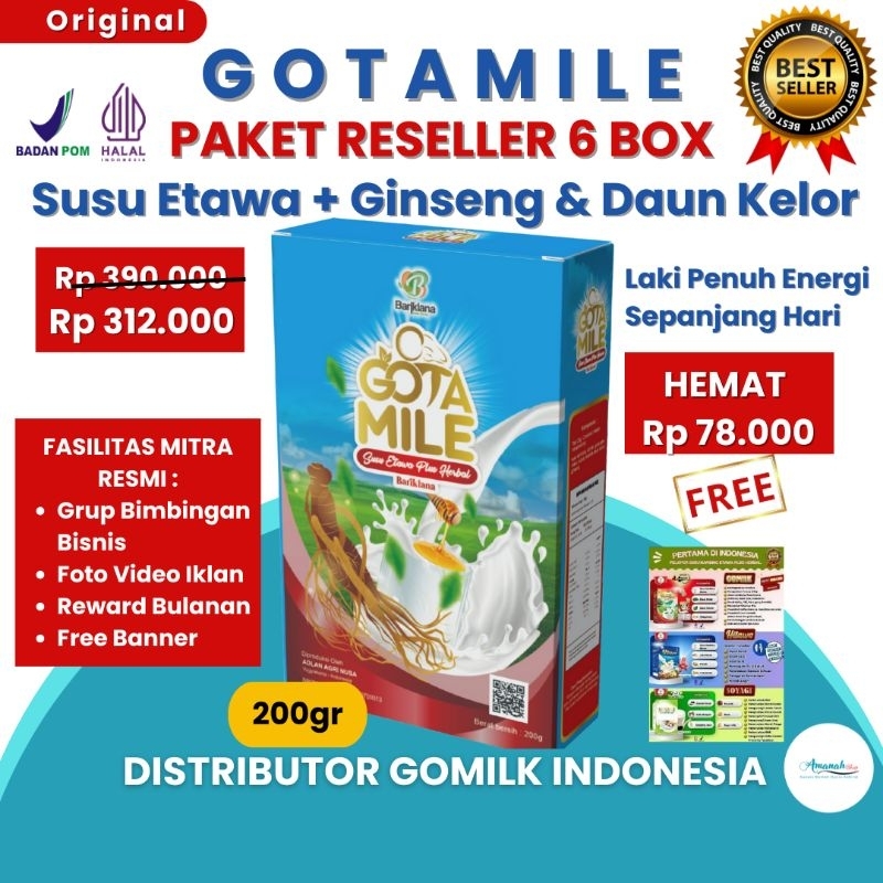 

[BISA COD + GARANSI] [GRATIS BANNER] [PAKET RESELLER 6 BOX] GOTAMILE Susu Etawa Plus Ginseng