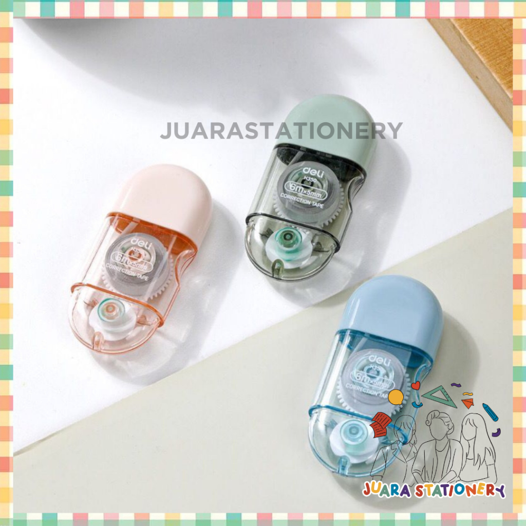 

(3129) JUARASTATIONERY Correction Tape Deli H351 8meter / Tip Ex Kertas Correction Tape / Tipek