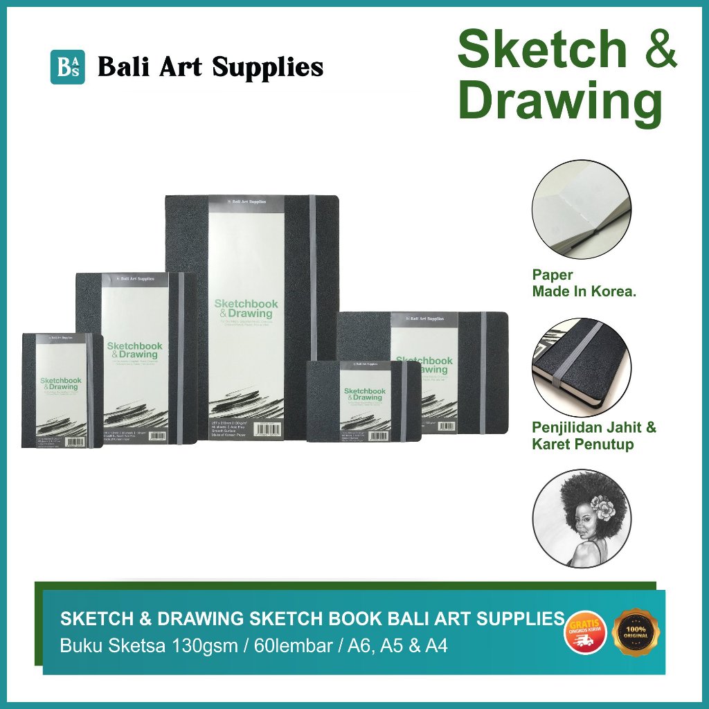 

Sketch & Drawing - Sketchbook Hard Cover in Sewing Binding A4/A5/A6 130gsm - Bali Art Supplies