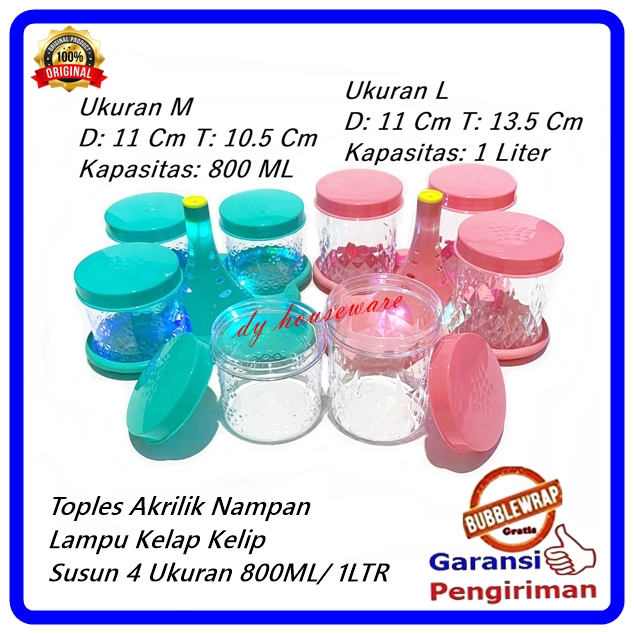 Toples Plastik Akrilik Susun 4 Nampan Kedap Udara Lampu Kelap Kelip Toples Nampan Tonam 4 Susun ( Ha
