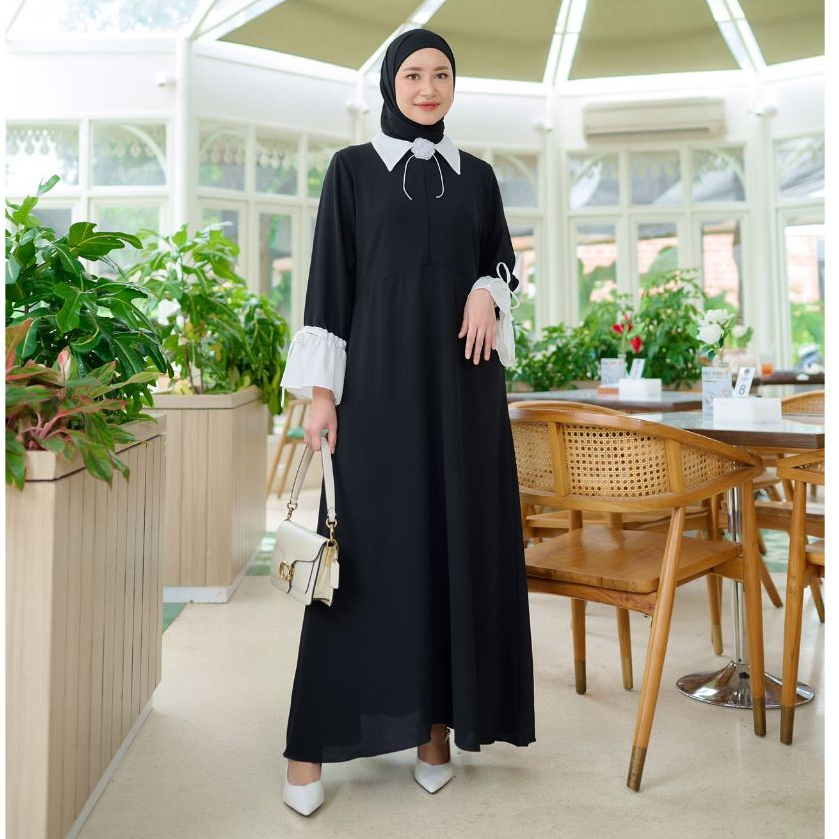 Kheva Mauza Maisa Dress | Gamis Wanita Polos Lengan Panjang Busui