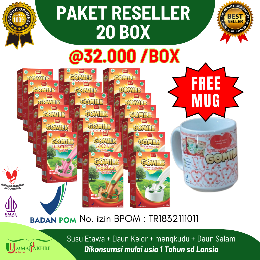 

Promo Gomilk Paket Reseller 20 Box 200gr Susu Etawa Plus Herbal