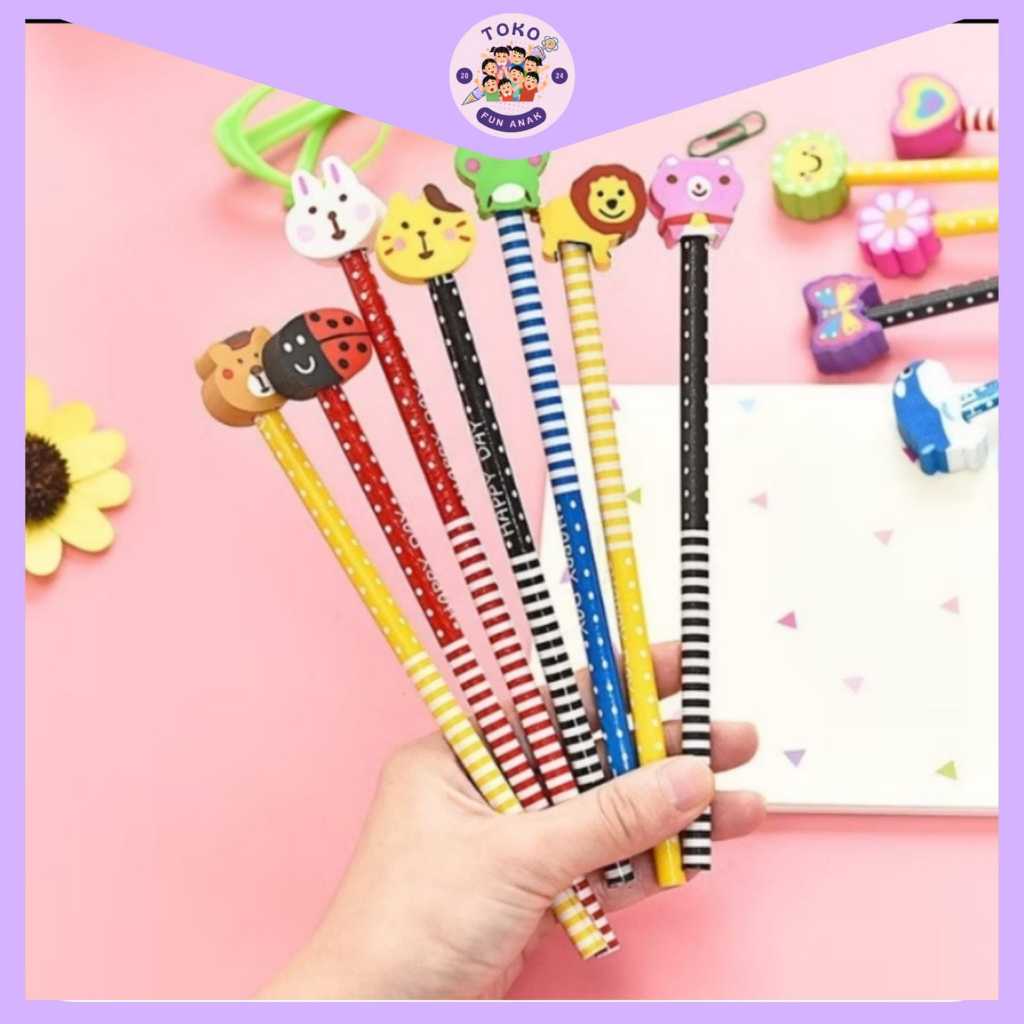 

Pensil Kartun lucu dengan penghapus warna-warni untuk anak
