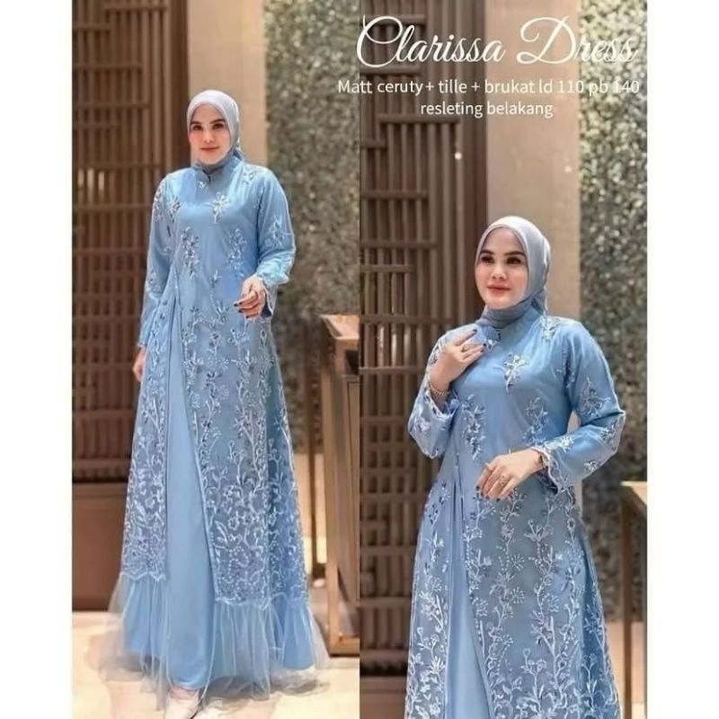 Carista - baju gamis dress abaya brukat jumbo M L XL XXL ceruty baby doll full furing sayap tile 2 l