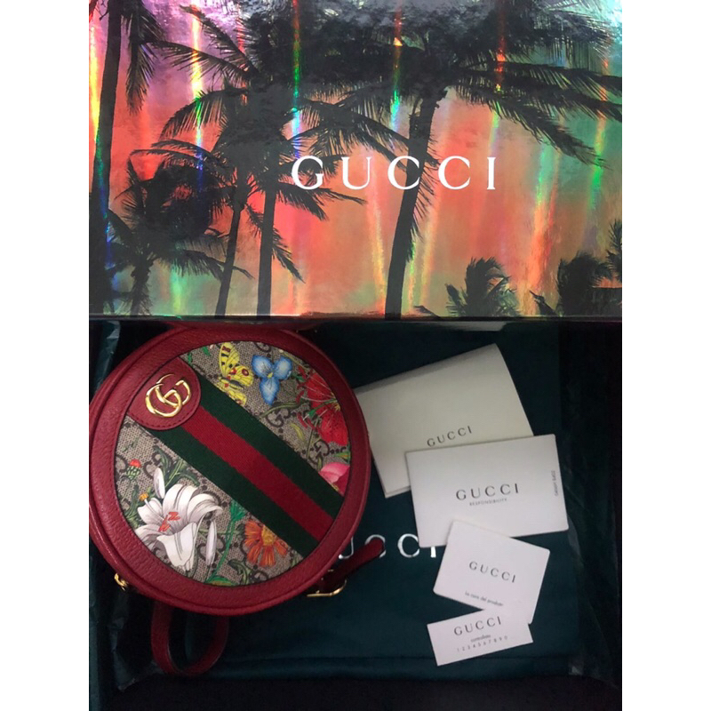 Preloved Gucci Ophidia GG Floral Mini Supreme Round Backpack Red