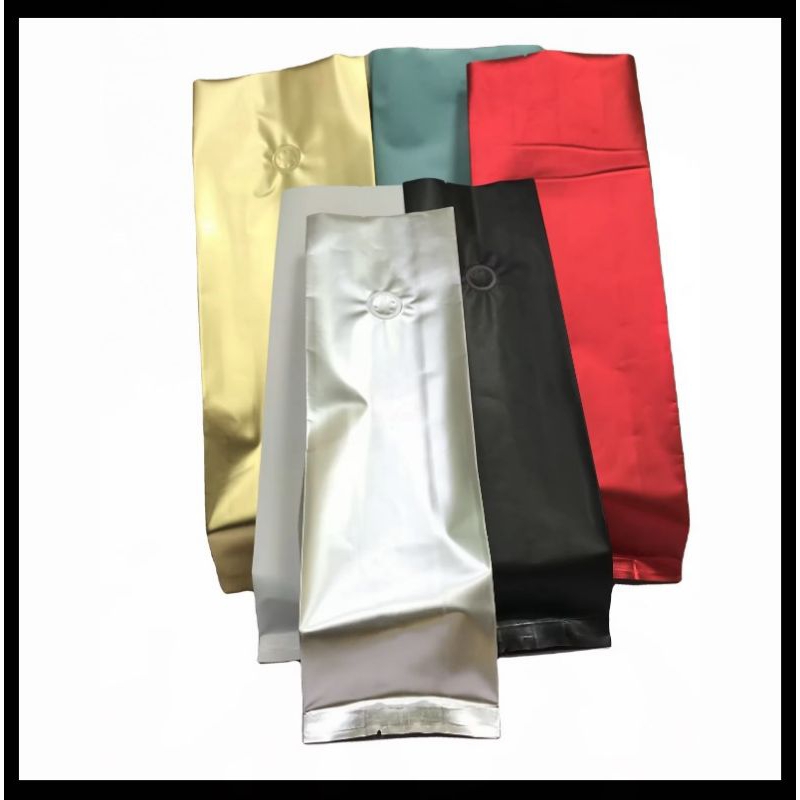 (1pcs)Gusset Non Zipper Black Hitam + Valve 1kg kemasan Kopi Gusset Doff