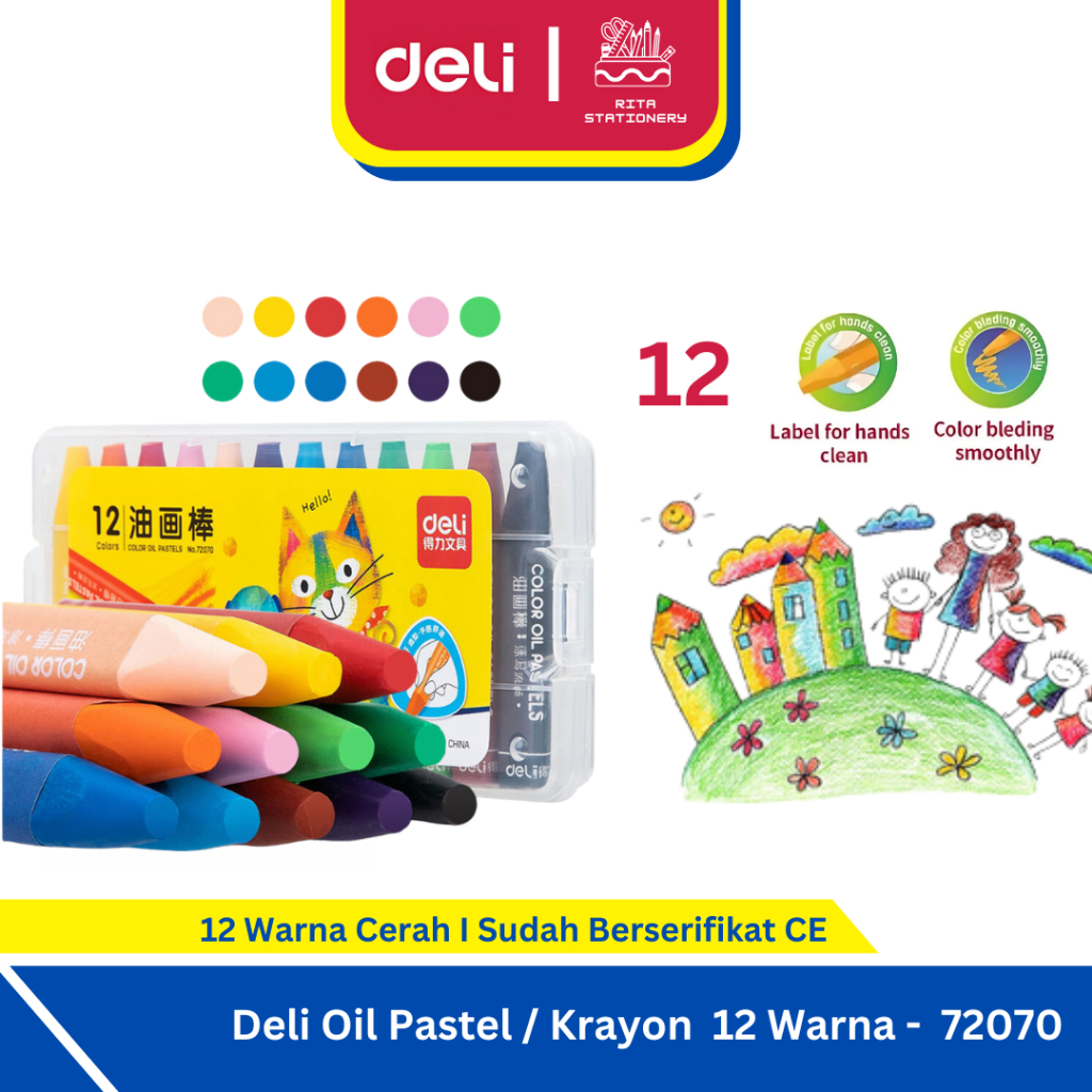 

Deli Oil Pastel / Krayon Sekolah 12 Warna Cerah bentuk segitiga ergonomis tangan bersih - 72070