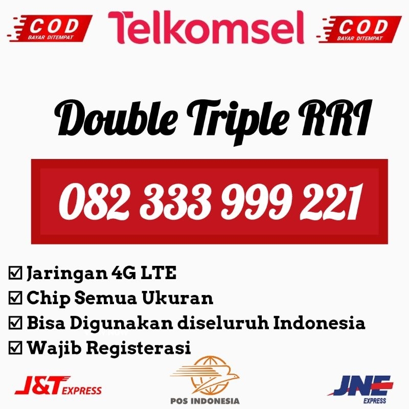 Kartu Perdana Nomor Cantik Telkomsel Kartu As 4GLTE Seri Double Triple RRI 333 999 221 Sakti Combo