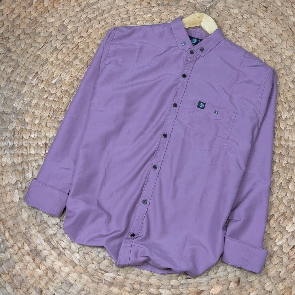 (Dusty Ungu/Taro) Kemeja Polos Lengan Panjang Warna Dusty Ungu/Taro Pria/Wanita M-XXXXL