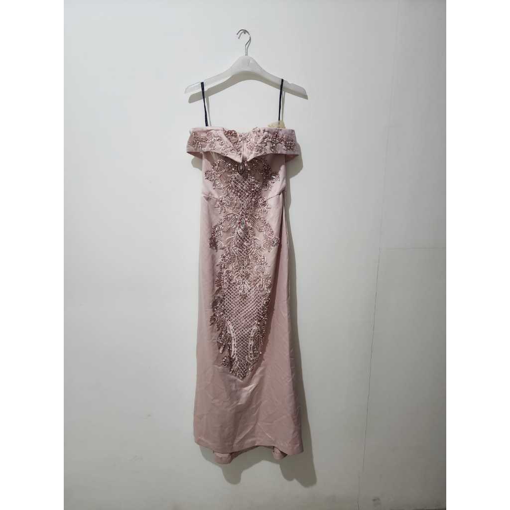 Preloved Evening Gown / Party Dress Ex Bridal Rose Gold Satin Brokat Payet