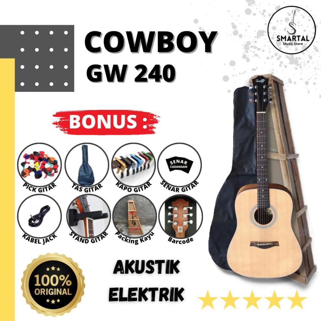 Gitar Akustik Elektrik Cowboy GW 240 NA NS Original Equaliser Tuner Cowboy Free Pack Kayu