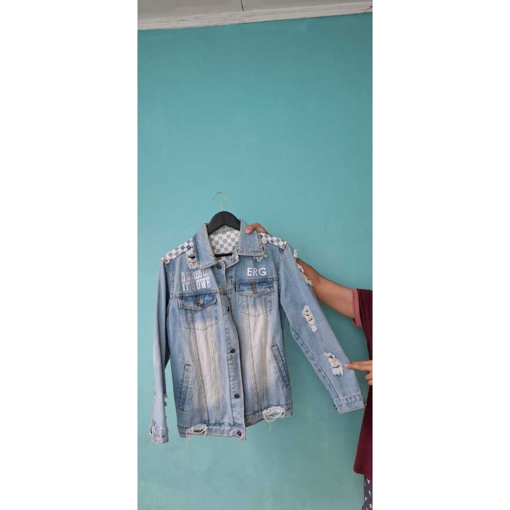 Jaket Jeans Papan Catur Pria ERIGO Preloved