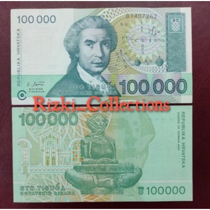 uang kuno asing KROASIA 100.000 Hrvatskih Dinara