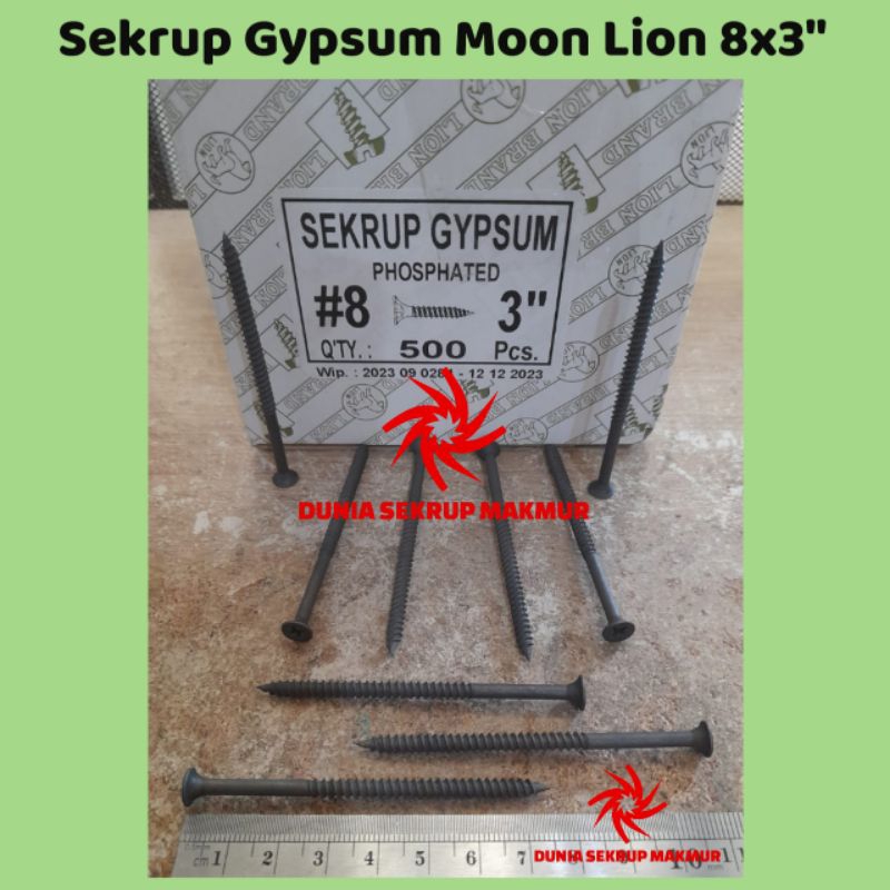(1 Box) Skrup Gypsum Lion 8x3 Sekrup Gipsum Moon Lion 7.5CM