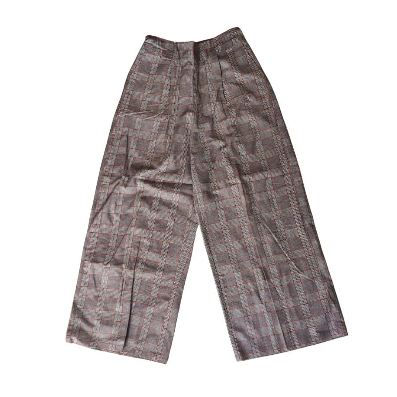Tartan Red and Grey Culottes Long-pants
