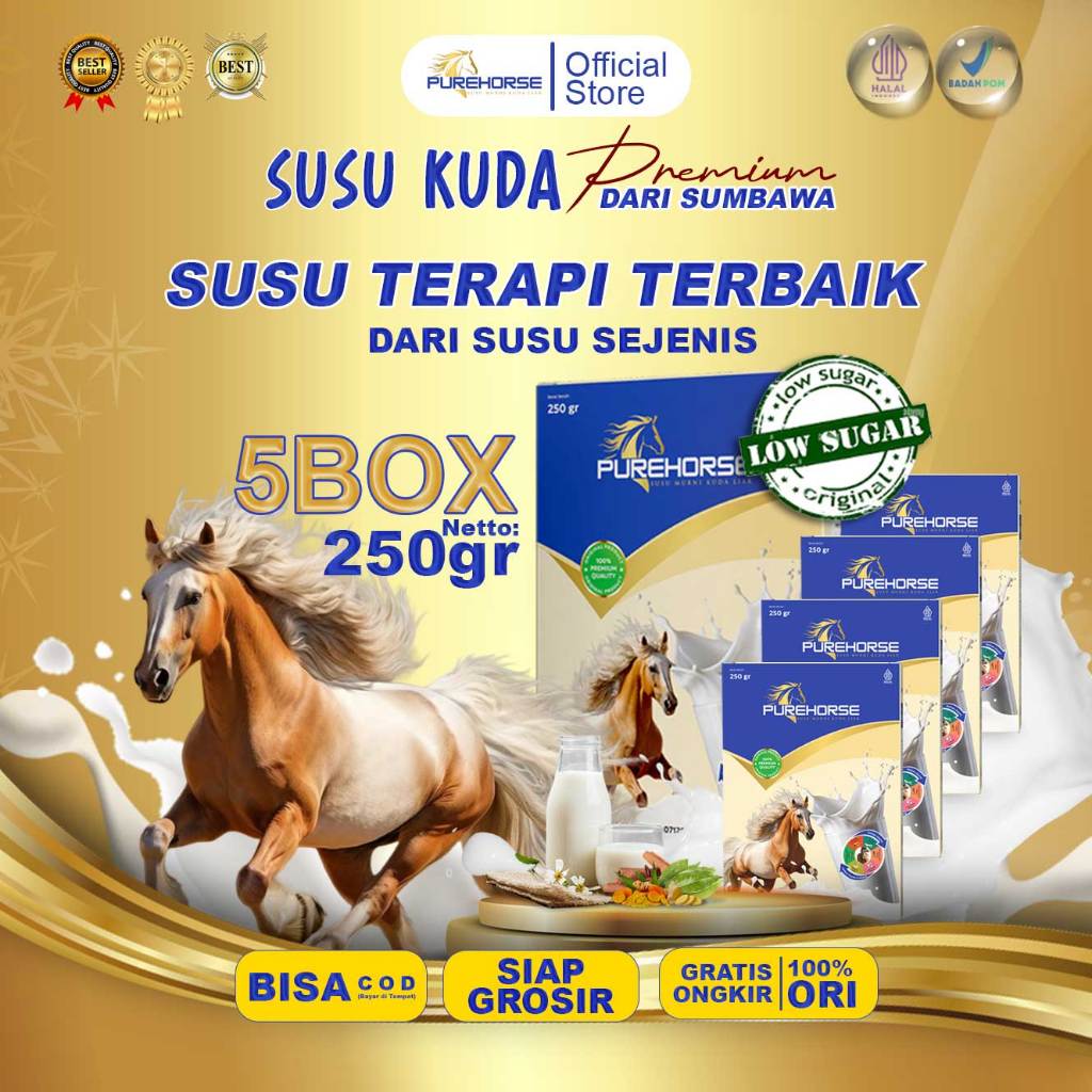 

Pure Horse Susu Kuda Murni 100% Original kemasan 250gr per Box Paket 5