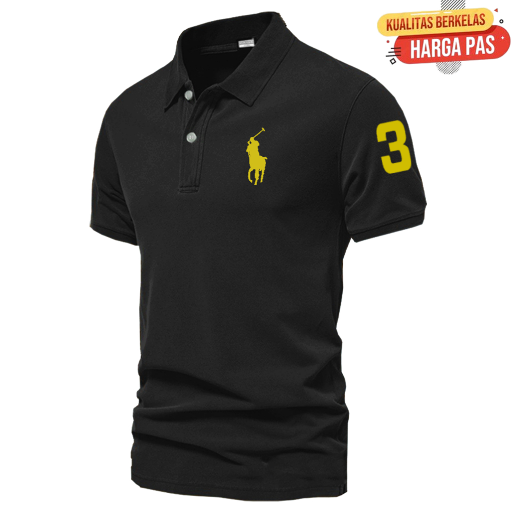 kaos Kerah distro murah Baju kerah lengan pendek logo Kuda 3 Gold kuwalitas premium pria dan wanita