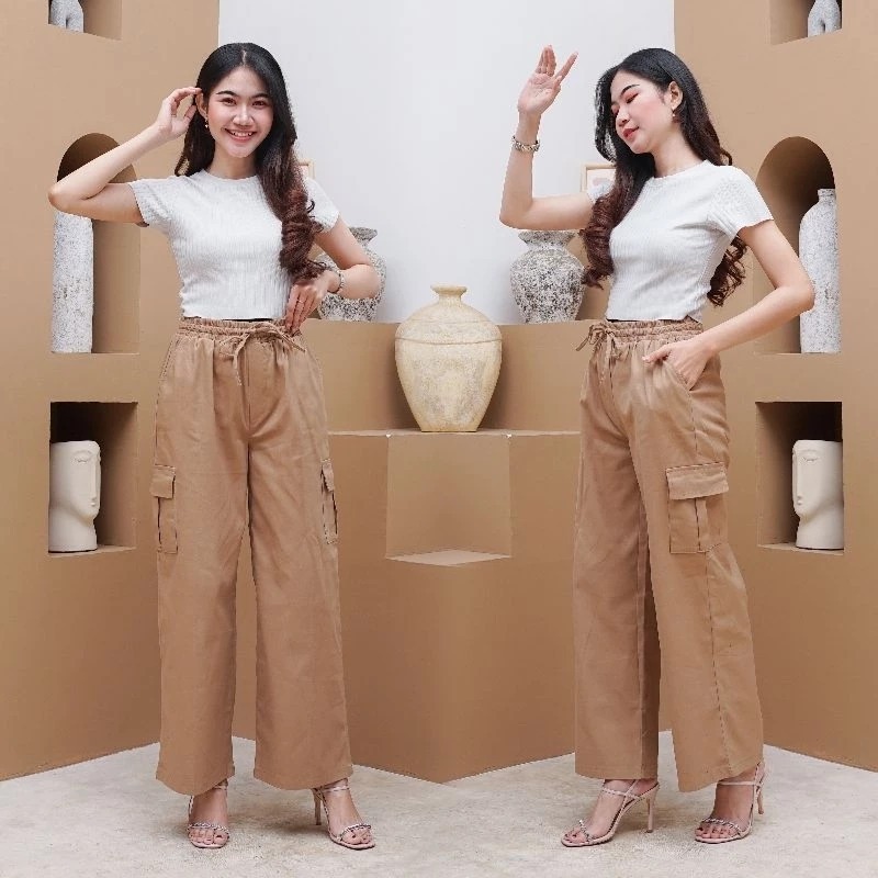 Celana Kulot Cargo Wanita Jumbo Kulot Cargo Knit Hornet Jumbo