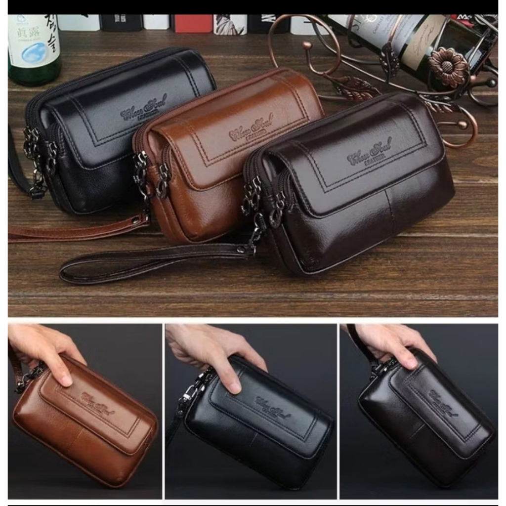 Dompet Hp Kulit Import 3222 - Tas Tangan Pria - Handbag Pria - Dompet di ikat pinggang