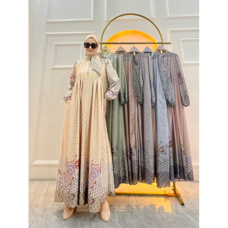 Gamis Armany motif CMPR 2 GARIS DADA set hijab