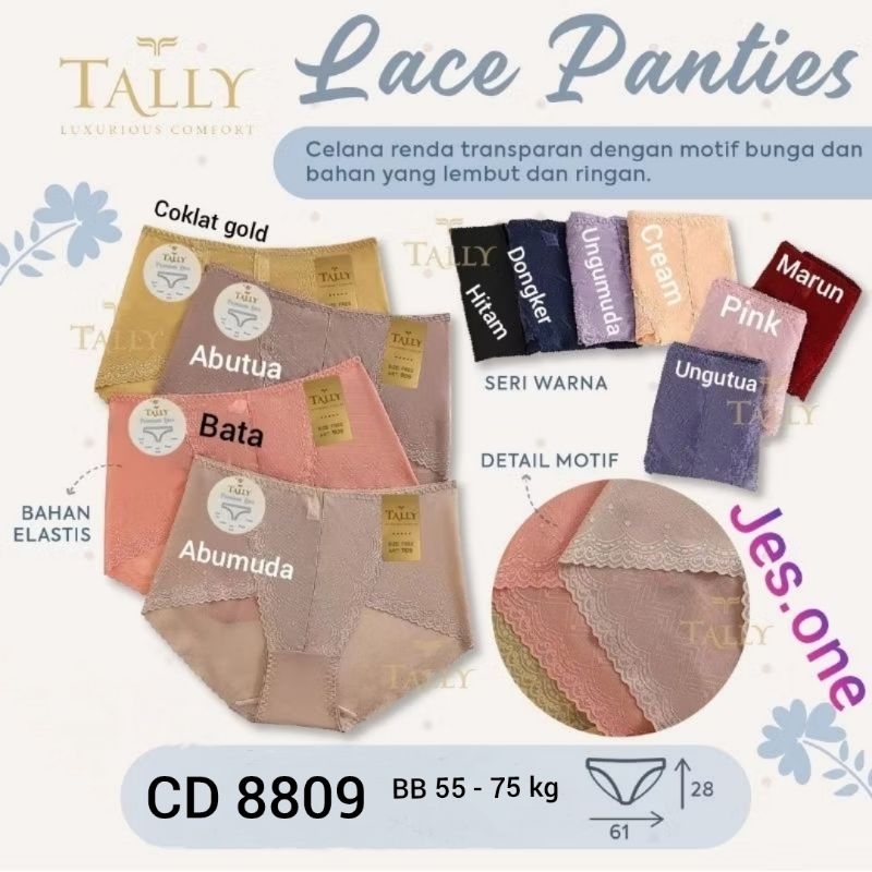 TALLY 8809 CD Celana Dalam Wanita Brokat Renda Semi Transparan Fit XL - XXL