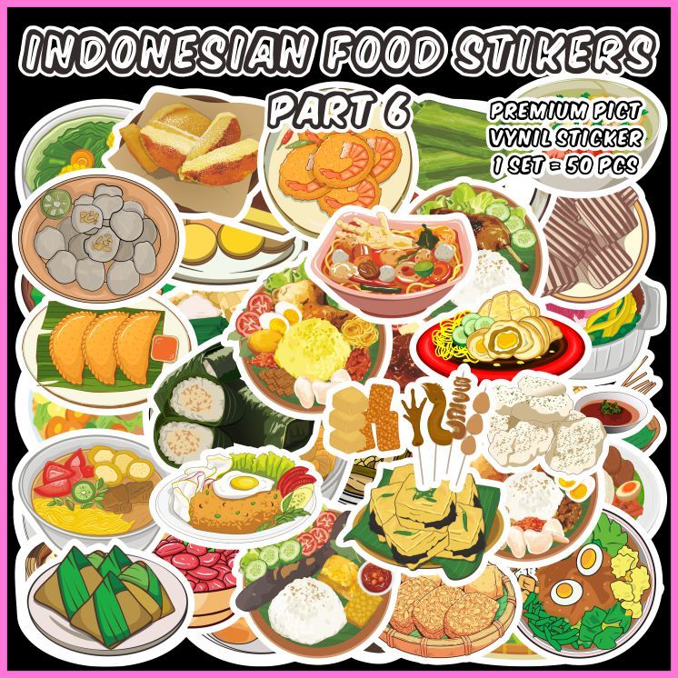 

[1 pack] Indonesian Food Stickers 6 (Stiker Makanan Indonesia 6) Cocok untuk oleh-oleh / scrapbook / jurnal / diary / Sticker Pack / Ecer - ddu-du sticker