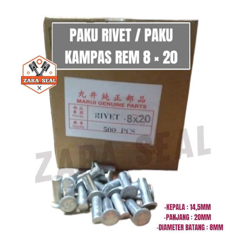 PAKU RIVET PAKU KAMPAS REM UKURAN 8×20