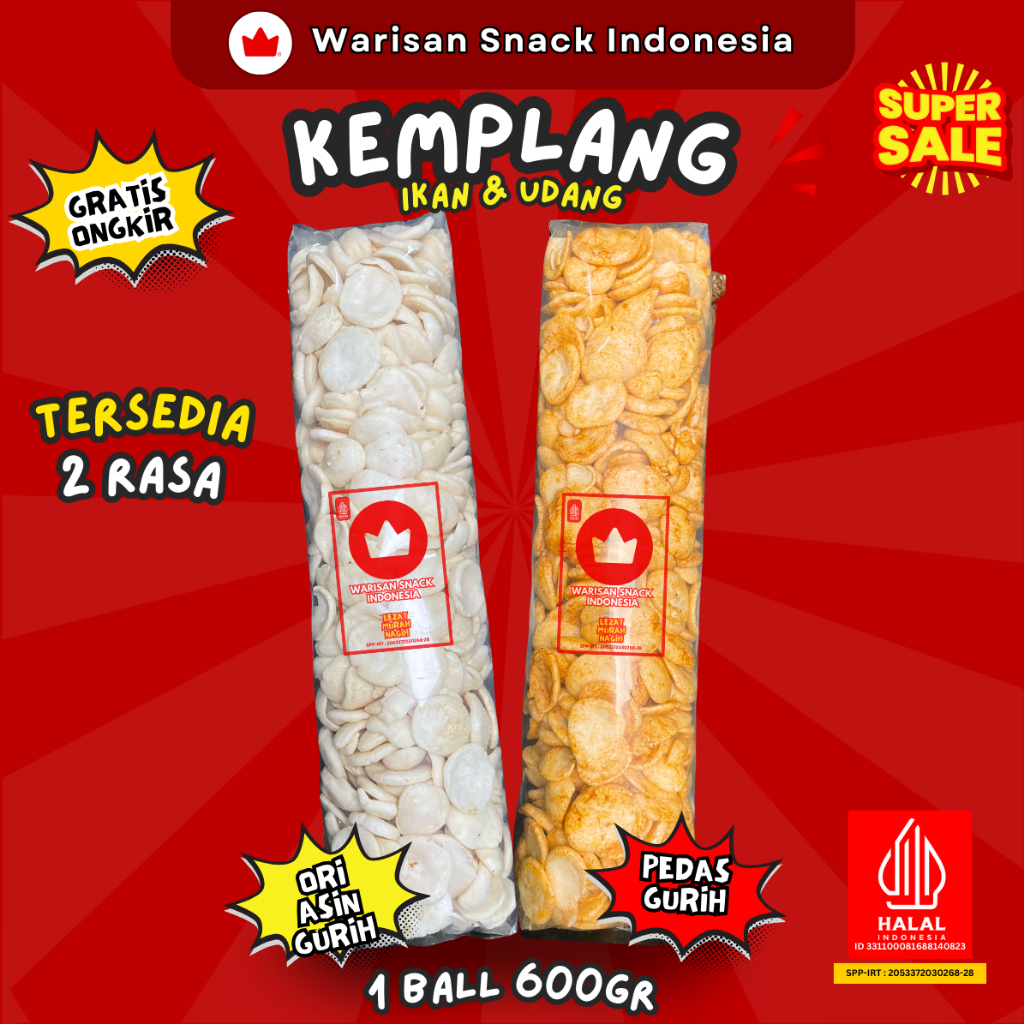 

(1 BALL) KERUPUK KEMPLANG IKAN WARISAN SNACK INDONESIA (600gr), Makanan Ringan Krupuk Cemilan Murah halal pedas daun jeruk