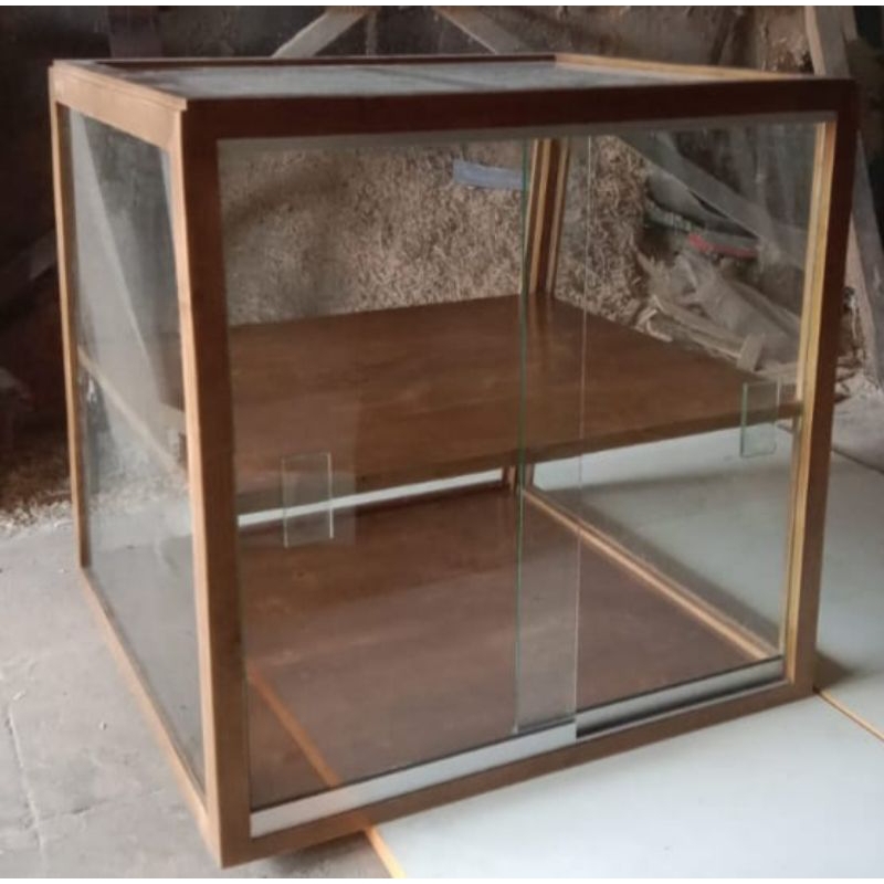 etalase kotak  jualan warung food display kayu jati Belanda dan kaca ukuran 60x50x55