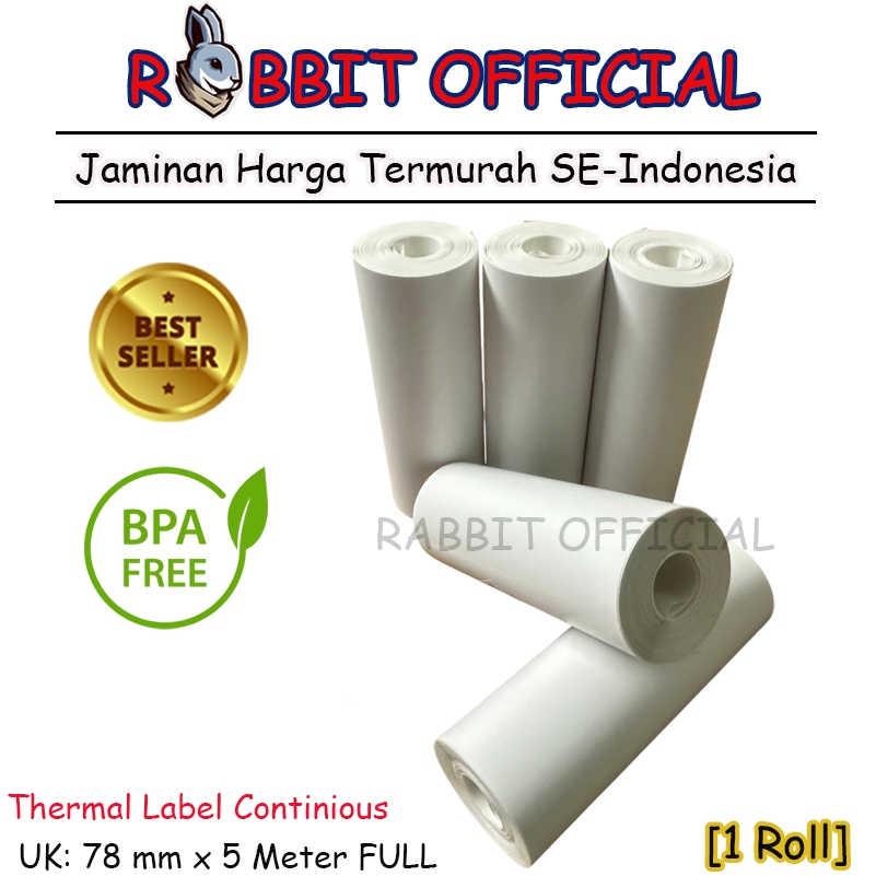 

LABEL THERMAL CONTINIOUS 78x5 Meter KERTAS STICKER BARCODE 78 mm x 5 Meter