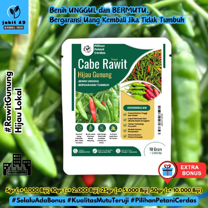 JaBit - 10gr (-+2.000 Biji) Benih Unggul Cabe Rawit Hijau Lokal Cabe Gunung Bibit Cabai Cengek