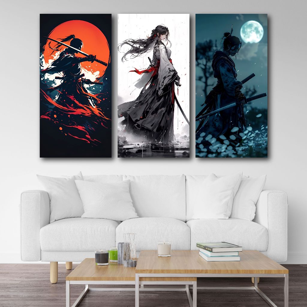 Hiasan Dinding Japanese Art Samurai (15 x 30) Poster Kayu Aesthetic
